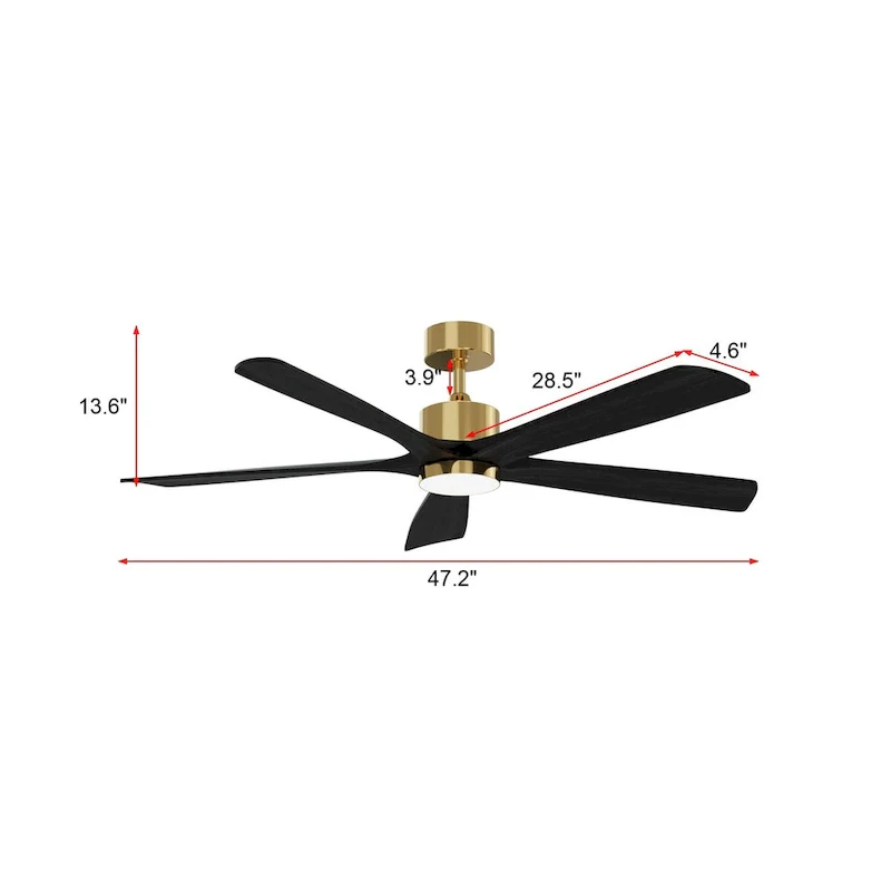 47-Inch Ceiling Fan with Wooden Blades and Dimmable LED Light - Black