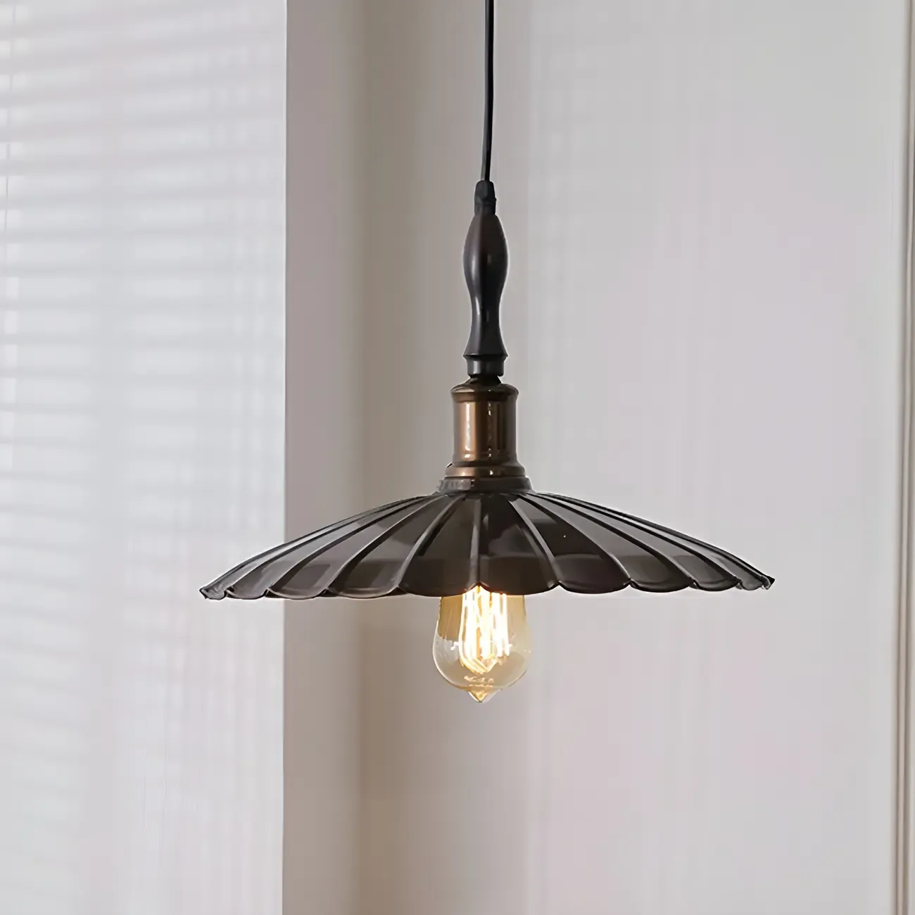 Brown Iron Fluted Cone Round Pendant Light