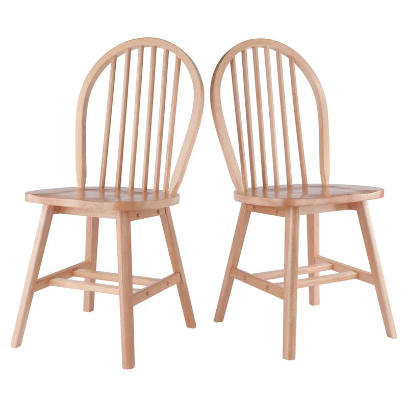 Natural Wood Spindle-Back Dining Chair, Set of 2