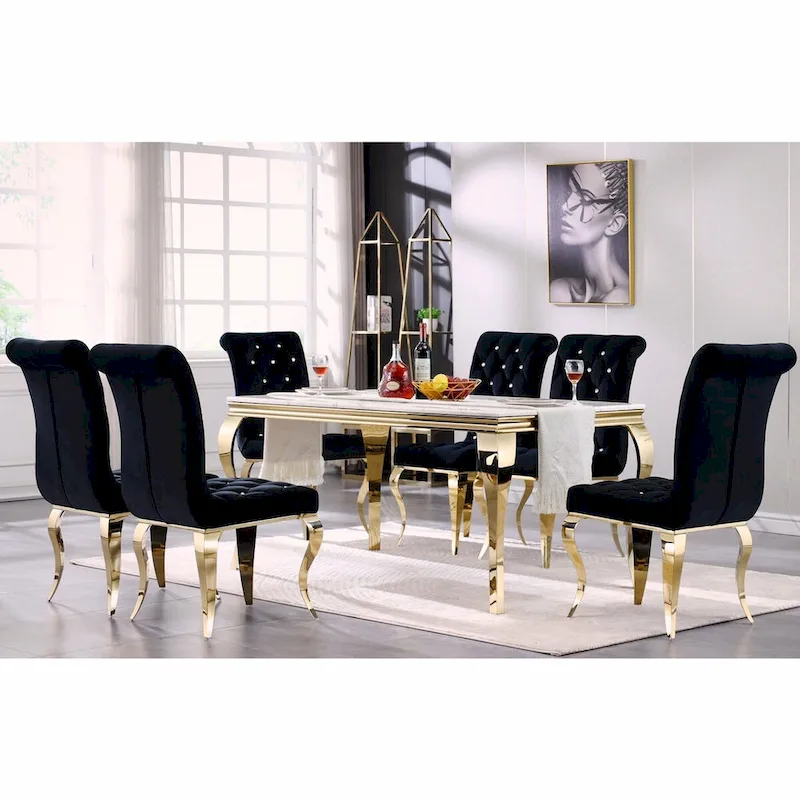 Luxury Black Velvet Upholstered Dining Chairs with Polished Gold Legs