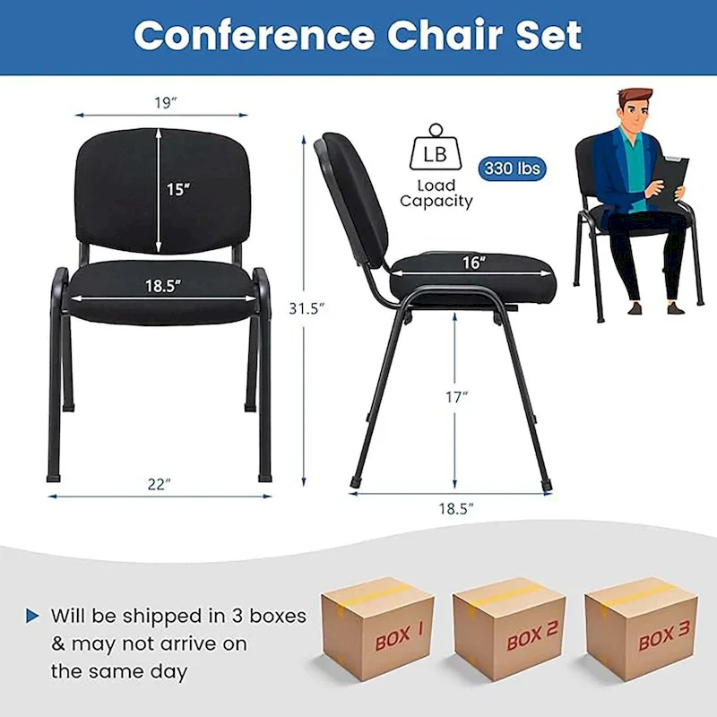 Meeting Room Conference Chair Set w/ Metal Frame & Upholstered Back