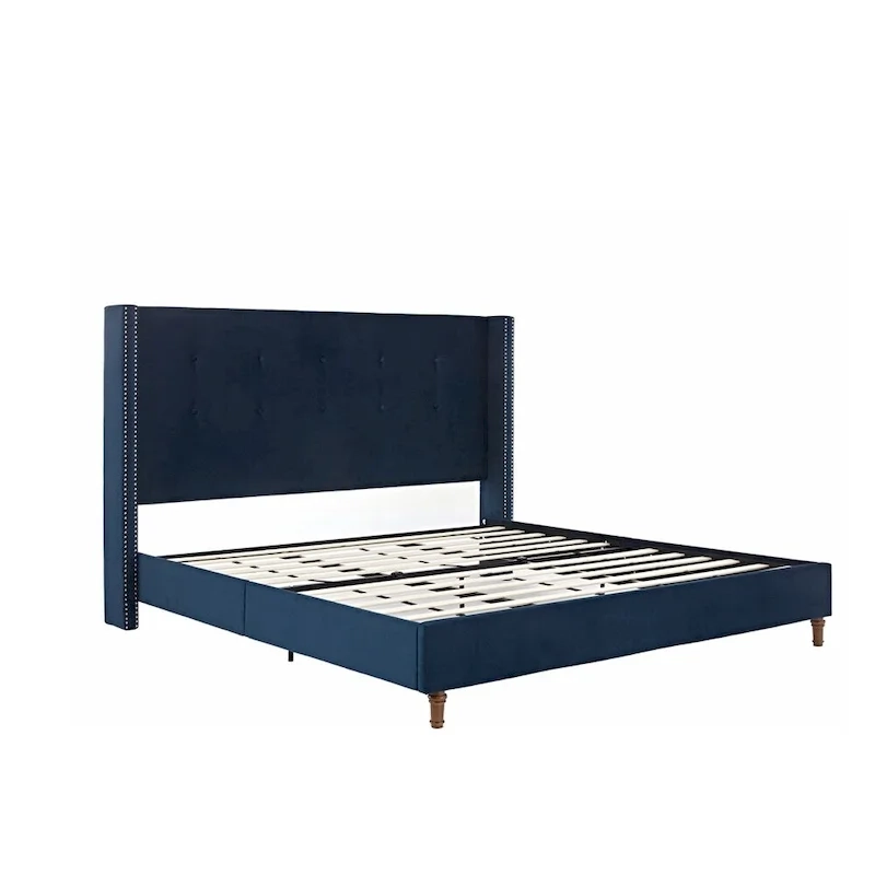 Upholstered Queen Bed with Nailhead Trim Wingback Headboard