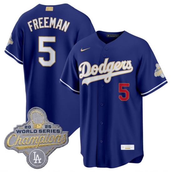 Los Angeles Dodgers 5 Freddie Freeman Royal 2026 Alternate Gold Collection Stadium Stitched Baseball Jersey