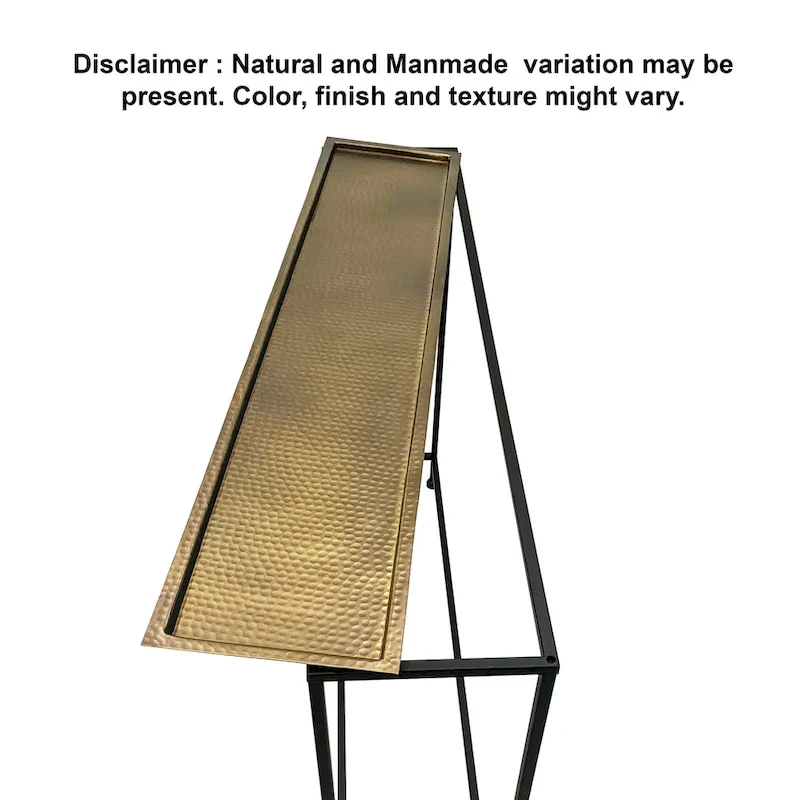 48 Inch Console Sofa Table with Hammered Antique Bronze Tray Top and Black Iron Frame