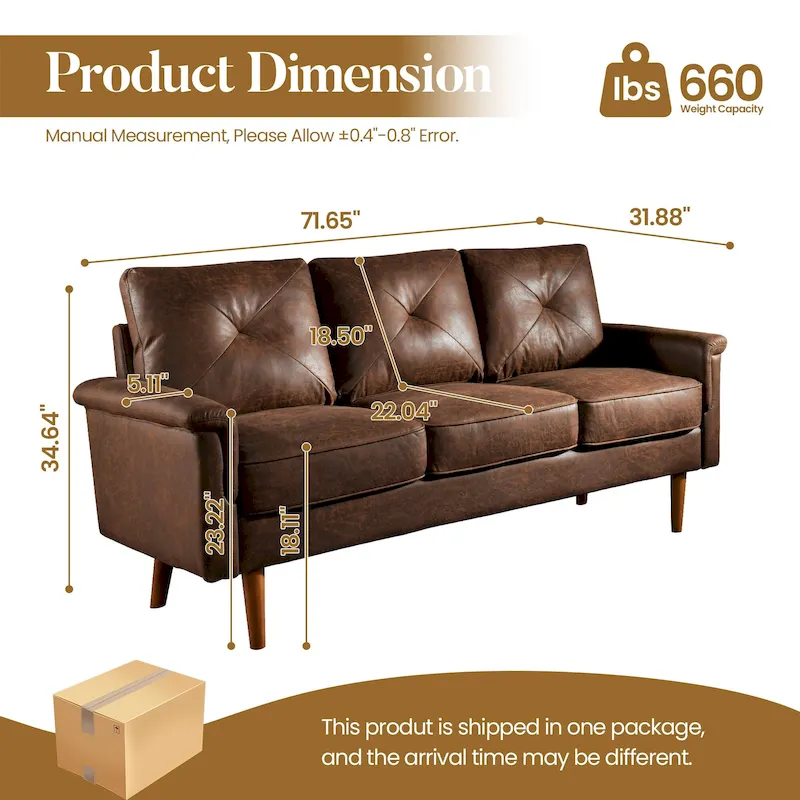 Mid-Century 3-Seat Upholstered Sofa with Wood Legs