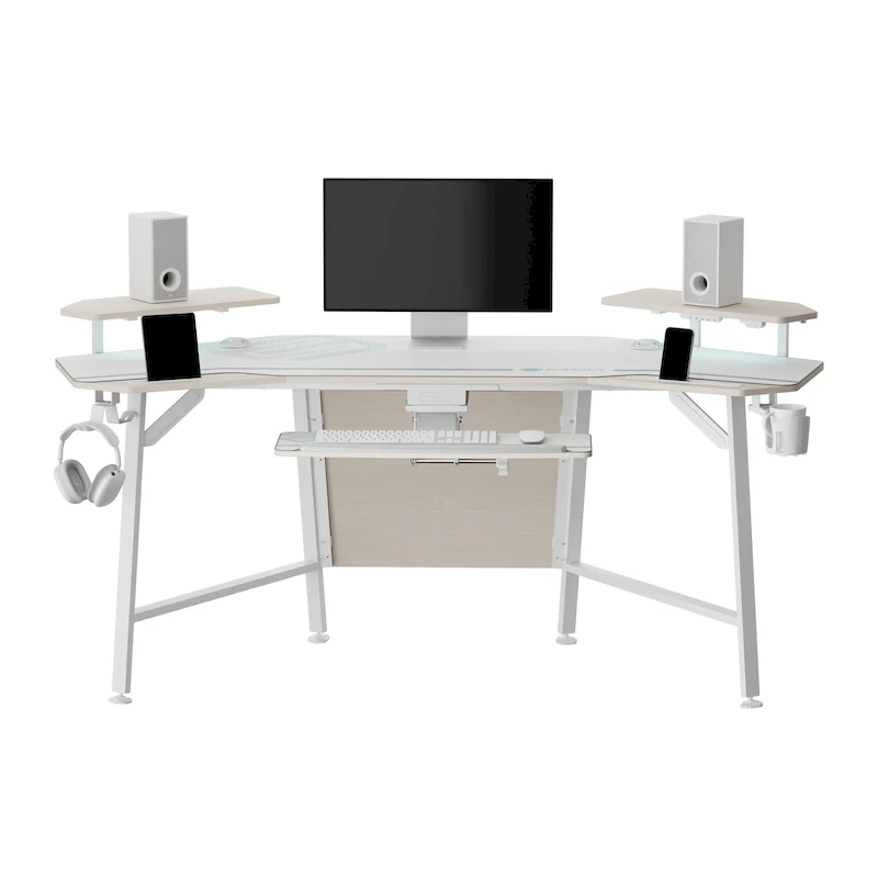 72 Large Gaming Desk Black Multifunctional Computer Desk with Keyboard Tray