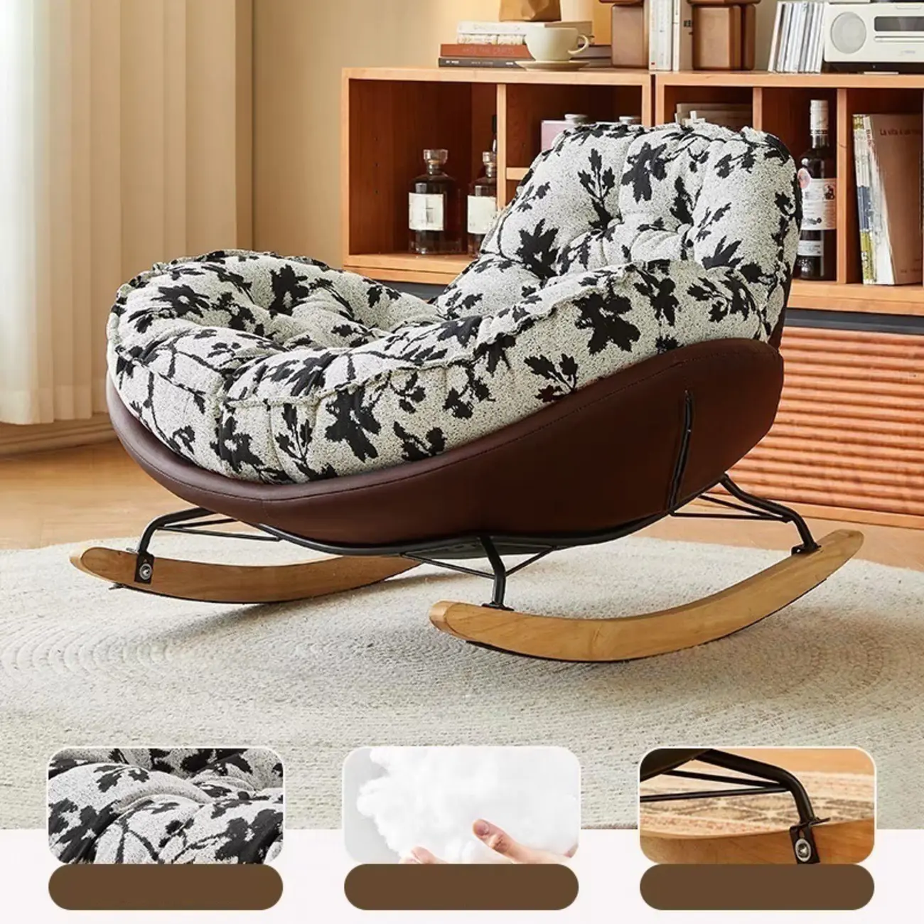 Stylish Upholstered Wingback Rocking Chair for Living Room