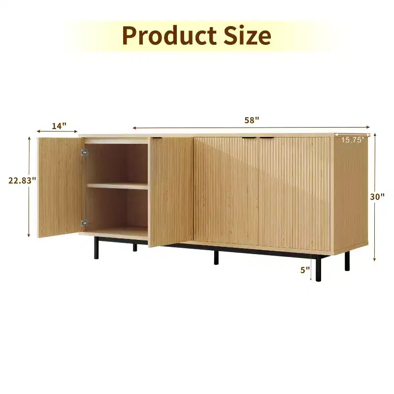 Natual Wood 65 Inch TV Stand, Entertainment Center with Storage Cabinets