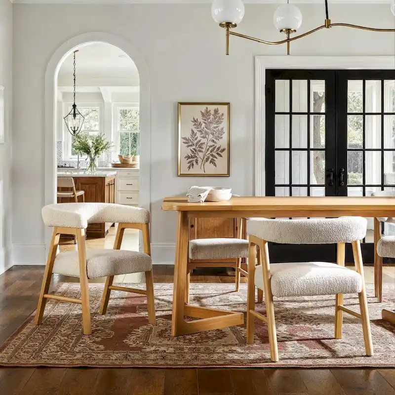 Middlebrook Modern Boucle Curved Solid Wood Dining Chair (Set of 2)