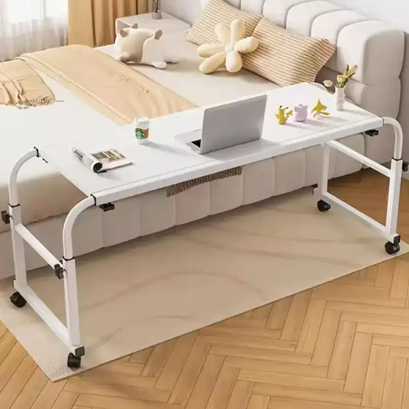 Overbed Table, Adjustable Height and Length Bed Laptop Desk on Wheels, Curved Edge Design Laptop Table, for Home Office
