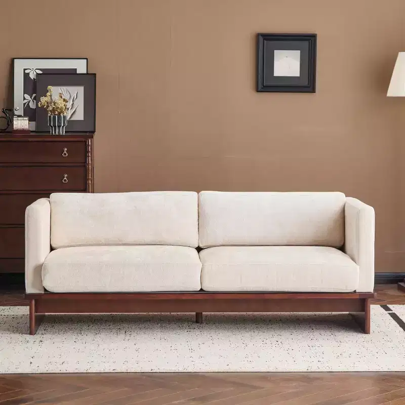 77 Modern Square Arm Boucle Sofa with Solid Wood Base, Corduroy Loveseat Sofa Couch for Small Living Room, Bedroom, or Apartment-Panipeachy