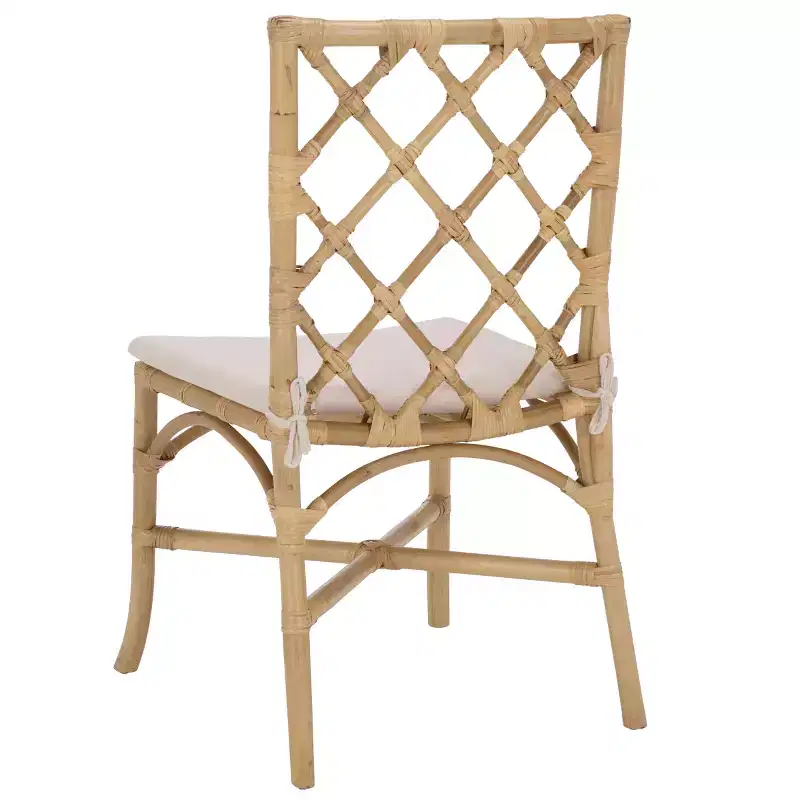 Rattan Dining Chair with Removable Cream Cushion, Natural Finish, Armless — 2-Pack