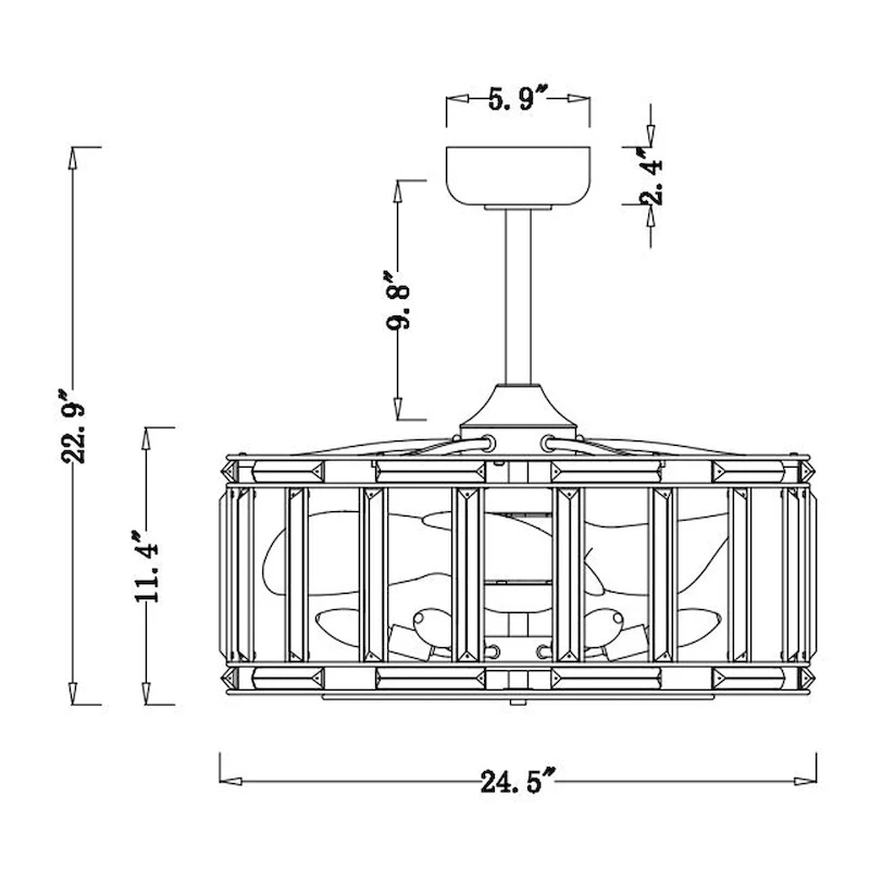 Livia 25 Inch Elegant and Glam Style Matte Black Finish Crystal Lighted Ceiling Fandelier with Remote