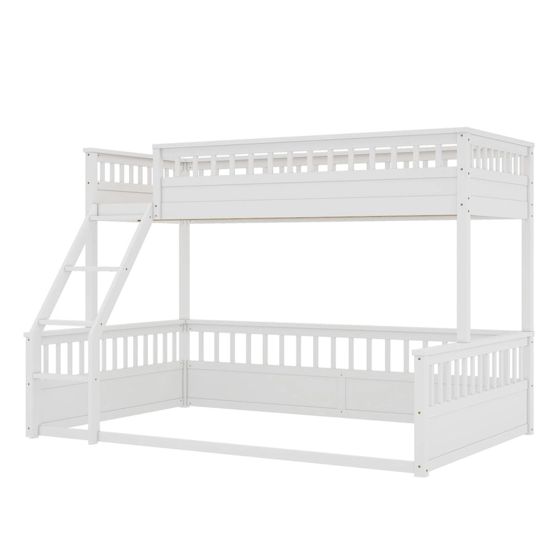 Twin XL over Queen Bunk Bed with Ladder and Guardrails, White