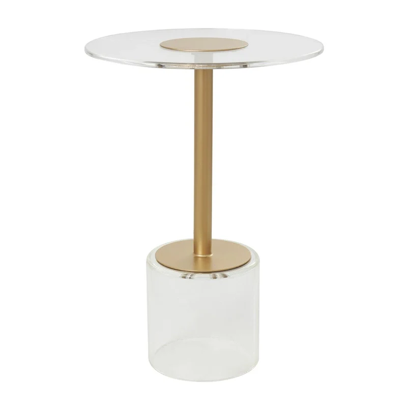 Acrylic Plastic Side End Accent Table with Elevated Base and Gold Stand - Clear - Roche River Decor