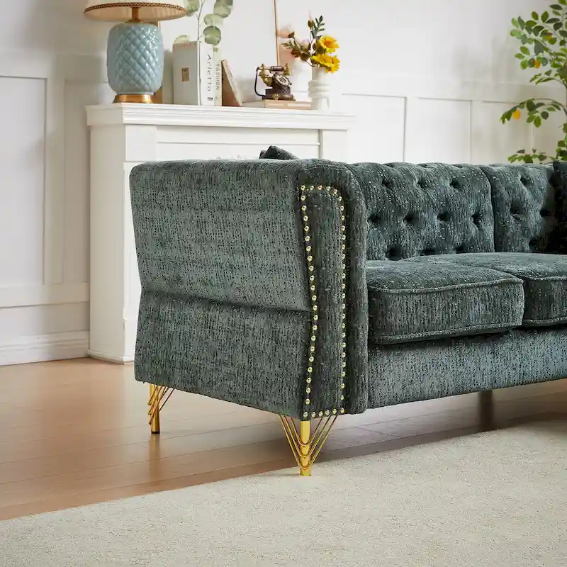 Green 81.5 Chenille L-Shaped 5-Seat Sofa