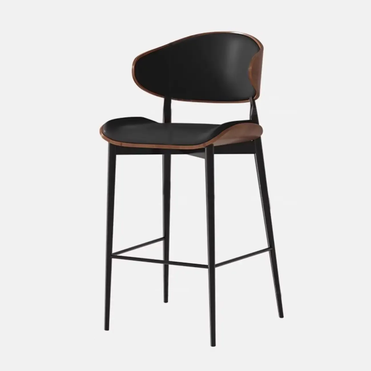 Modern Black Metal Leather Counter Height Bar Stools