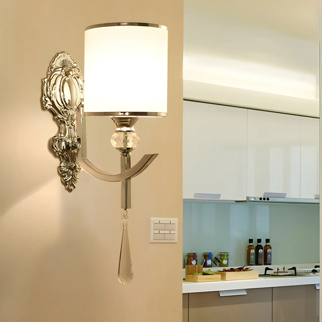 Modern Chrome Cylinder Shade Wall Sconce with Crystal