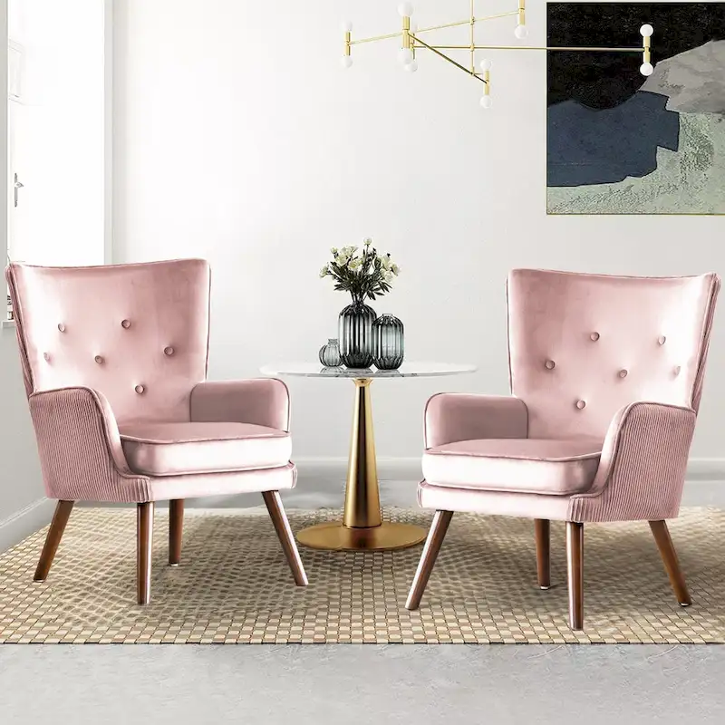 Modern Upholstered Velvet Wingback Accent Arm Chair, Set of 2 - 36.6 H x 28 W x 28.4 D