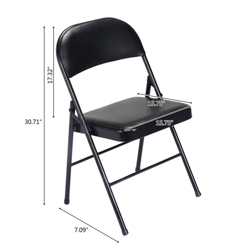 Folding Chairs with Leather Padded Seats Black 4-Pack