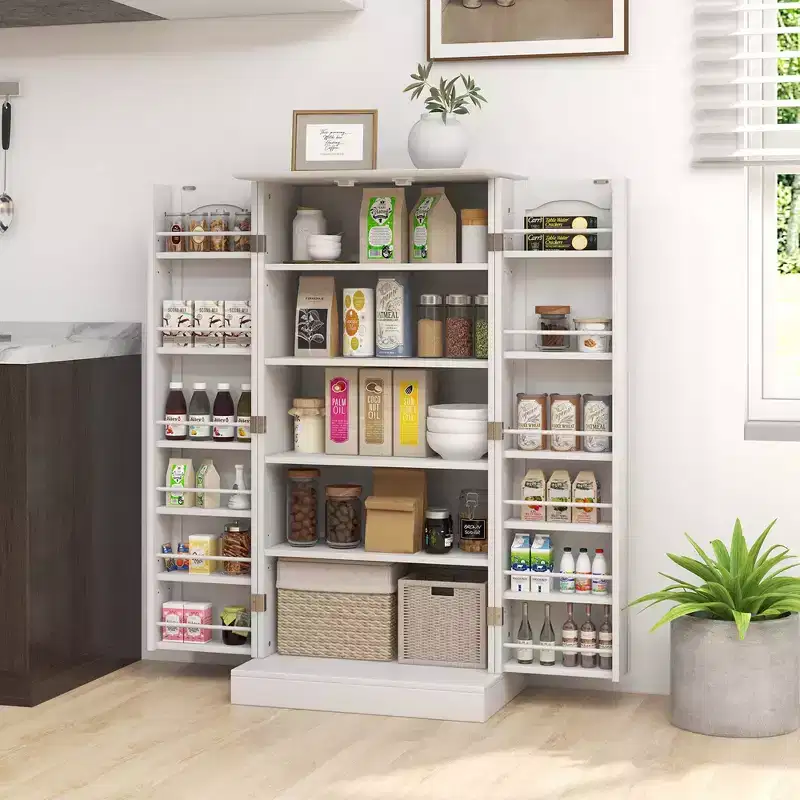 Costway 47.5 kitchen Pantry Cabinet with Doors Adjustable Shelves Anti-toppling Devices