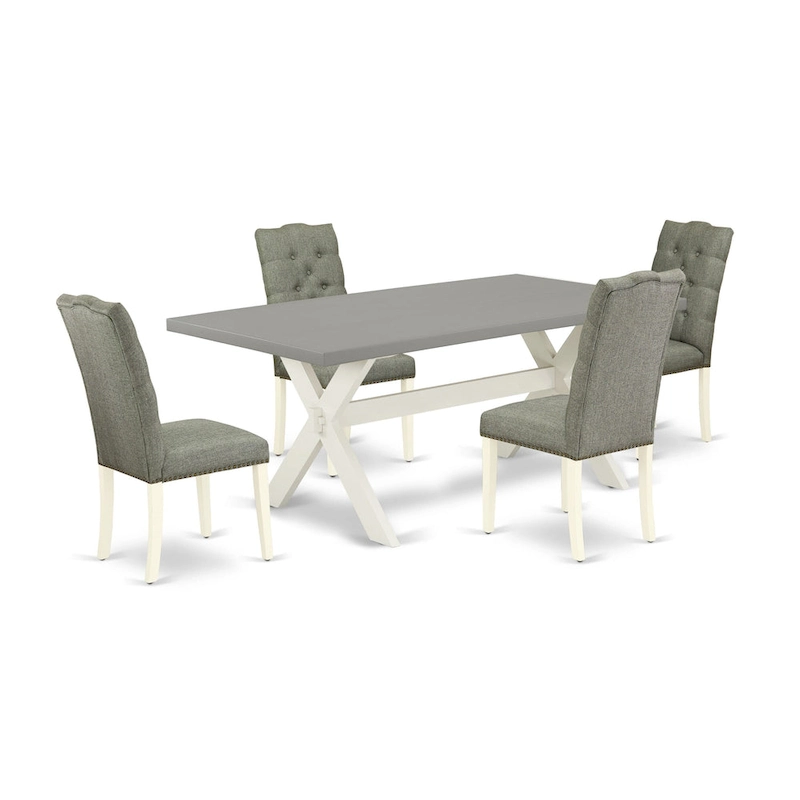 East West Furniture Dinette Set- a Dining Table and Gray Linen Fabric Parsons Chairs, Off-White(Pieces Options)