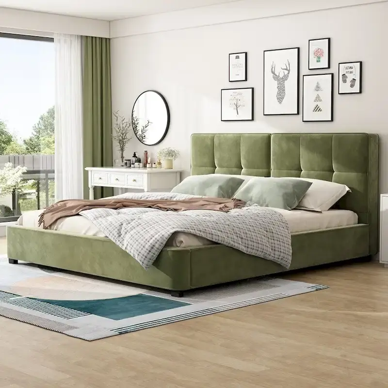 King Size Velvet Bed Frames Upholstered Platform Bed
