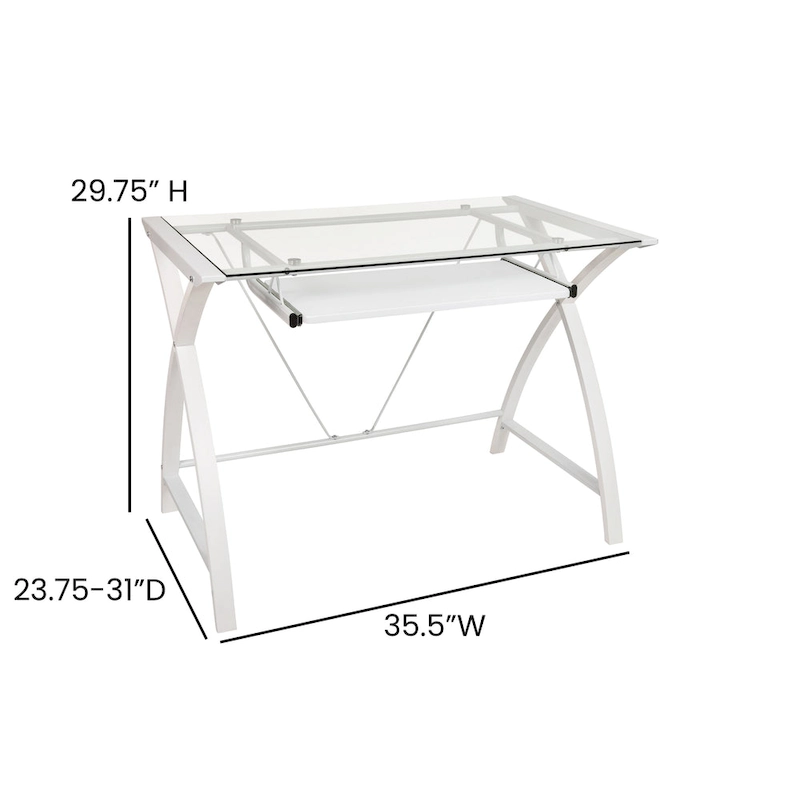 Modern Glass Top Computer Desk with Pull-out Keyboard Tray