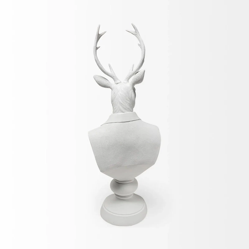 HomeRoots 23  White Polyresin Suited Deer Bust Tabletop Sculpture - 6  W x 8  D x 23  H