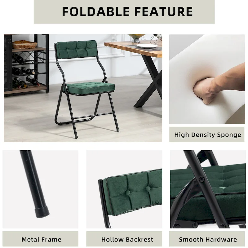 Velvet Upholstered Steel Tufted Folding Dining Chairs(set of 4)