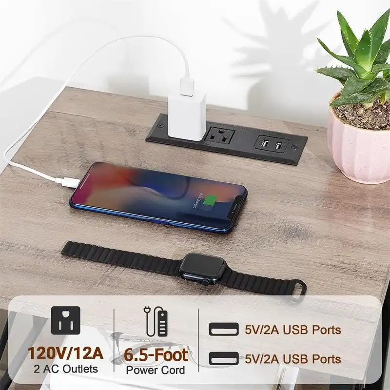 Black Nightstand with Charging Station - 15.7D x 13.8W x 23.8H