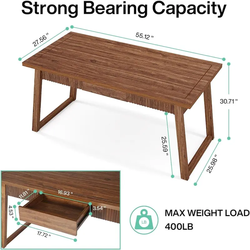 Executive Desk, Computer Desk with Drawer, Solid Wood