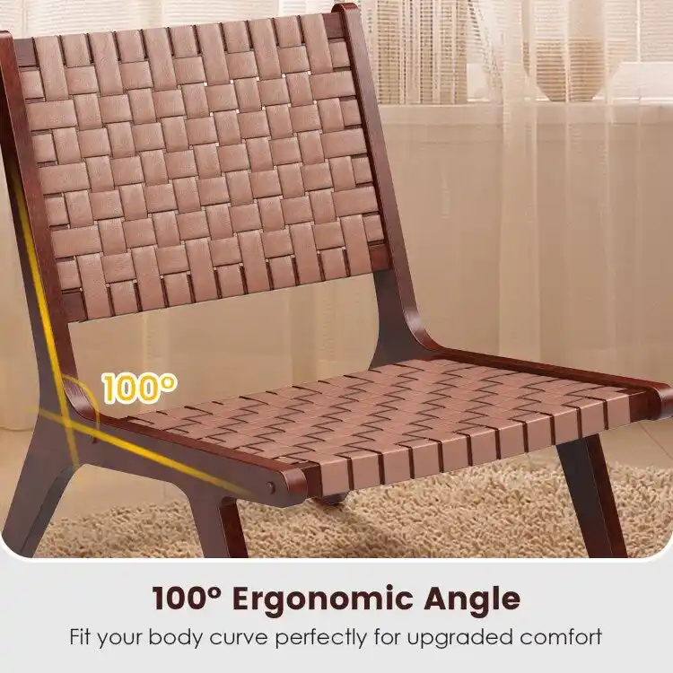 Woven Leather Accent Chairs with Wood Frame