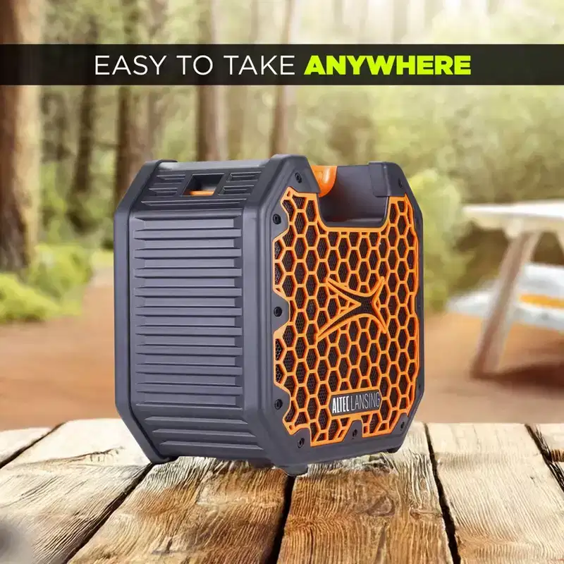 Altec Lansing TOUGHBOXX Bluetooth Speaker, 70W Peak Power, IPX5 Waterproof, 18Hr Playtime, Party Sync 100+ Units, FM Radio, USB-C & Mic In