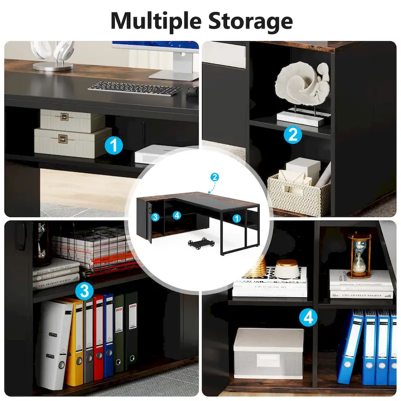 71 inch L Shaped Executive Desk with Cabinet