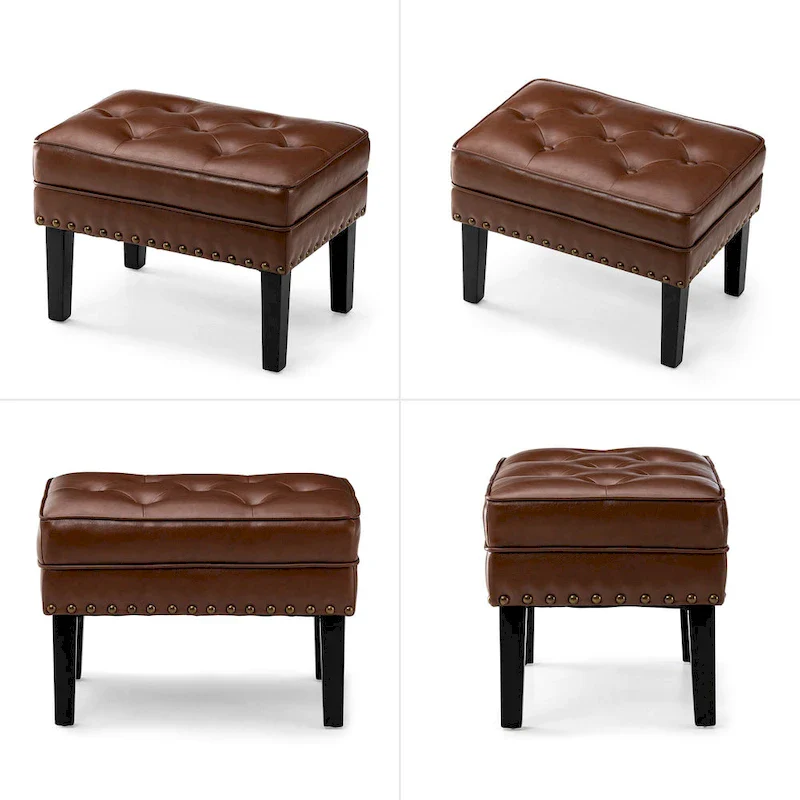 Glitzhome Set of 2 22W Leatherette Button-tufted Foot Stools Ottomans