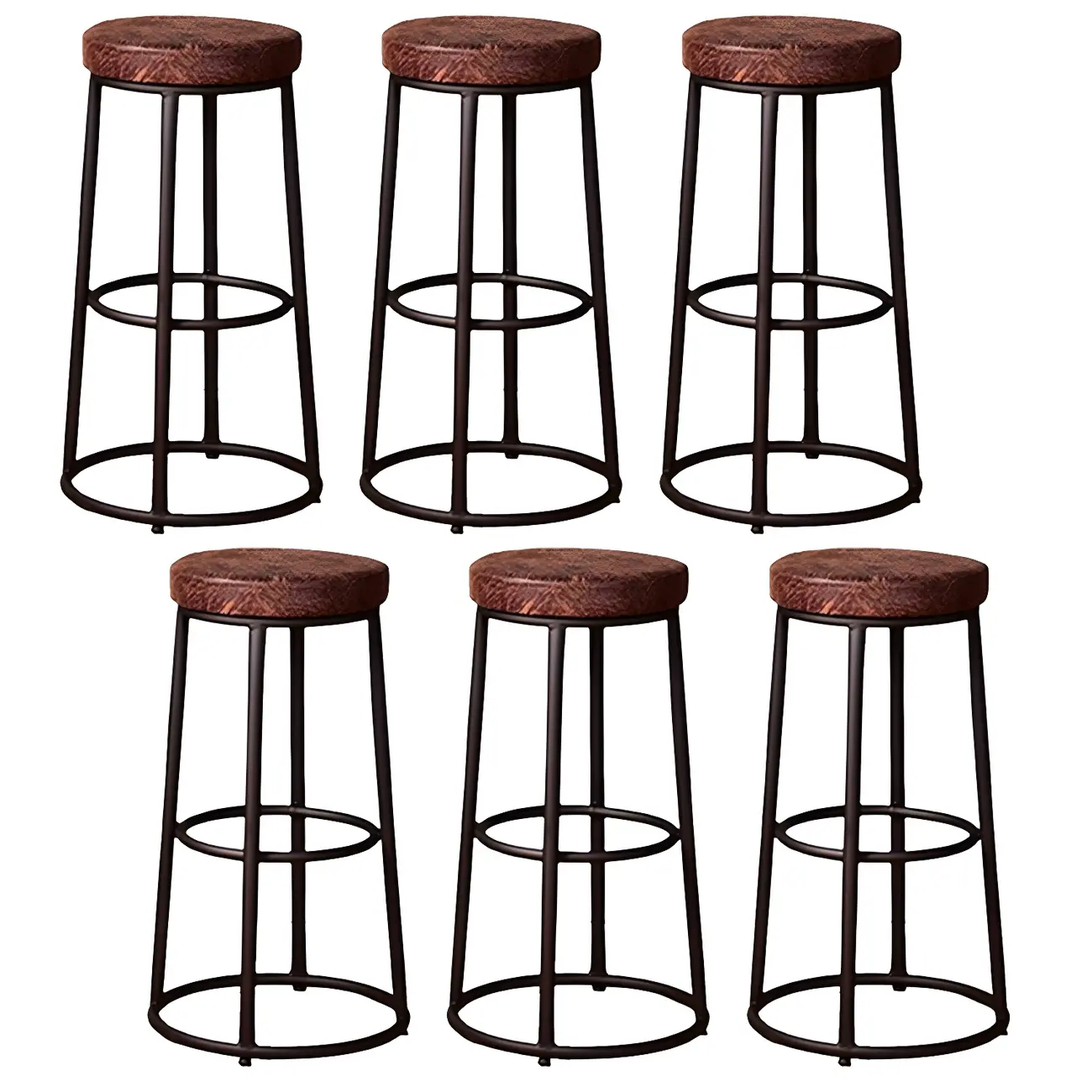 Backless Industrial Round Wooden Bar Stools