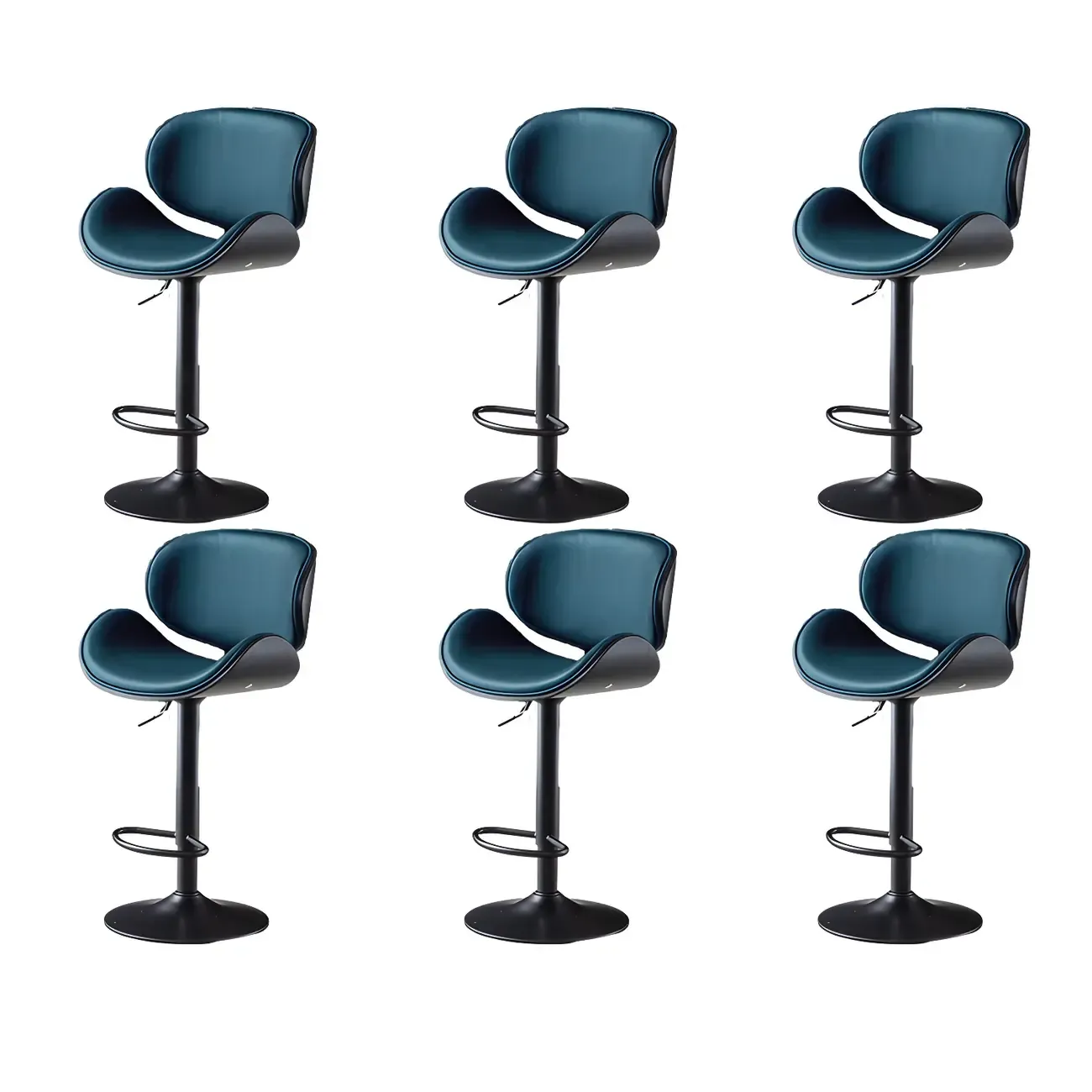 Arched Blackish Green Leather Swivel Adjustable Bar Stool