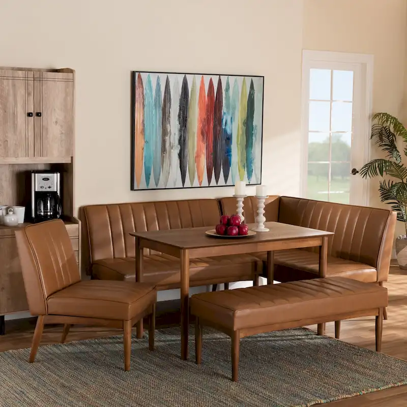 Daymond Mid-Century Upholstered and Walnut 5-PC Dining Nook Set
