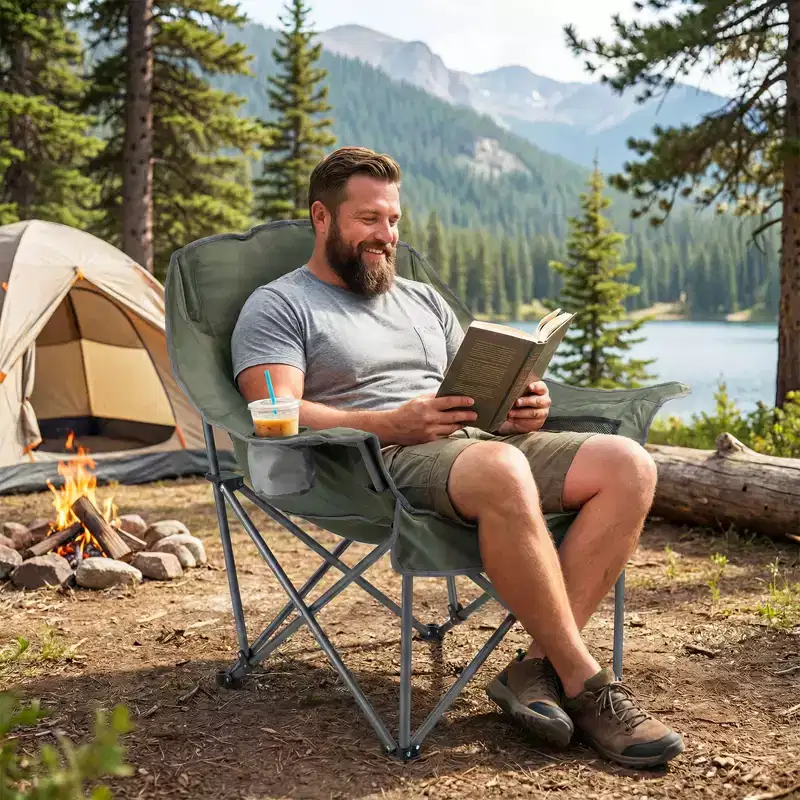 Costway Oversized Camping Chair Folding Upholstered Oxford Chair with Side Pockets Blue/Green/Gray