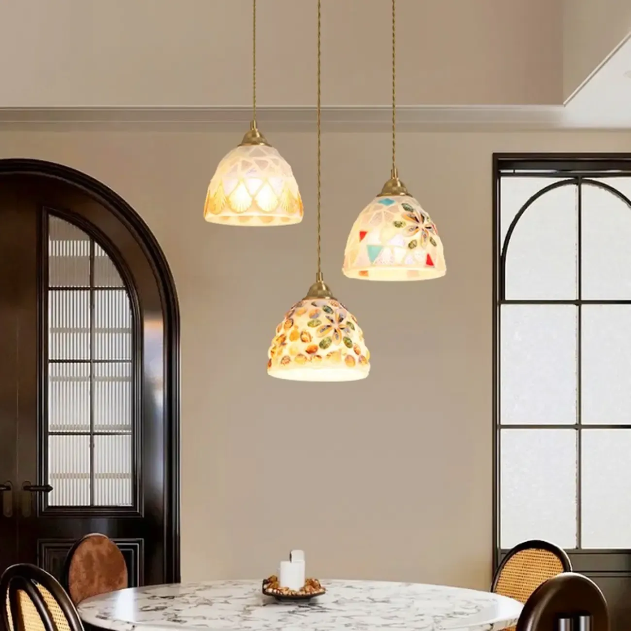 Modern Colorful Glass Pendant Light Adjustable Cord for Kitchen