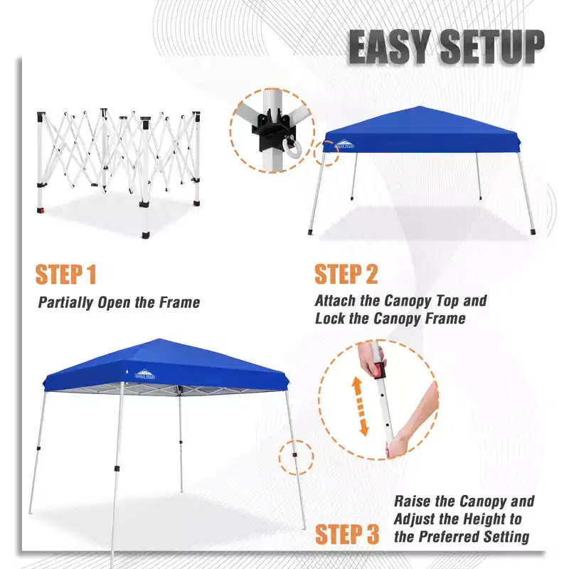 EAGLE PEAK 10x10ft Slant Leg Pop Up Canopy Tent,10x10 Base 8x8 Top