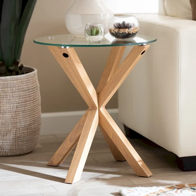 Carson Carrington Bakaroby Glass and Wood Finished End Table