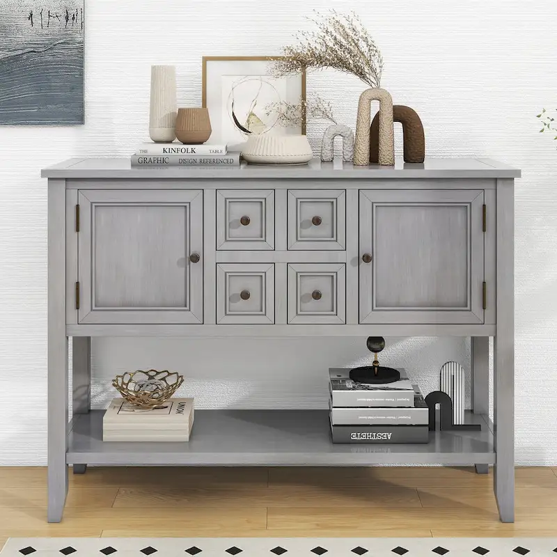 Nestfair Retro Sideboard Console Table with Drawers and Bottom Shelf