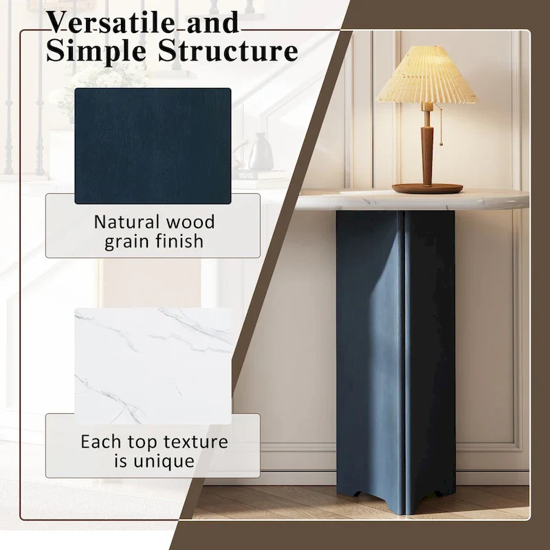 53.9  Console Table with Faux Marble Top & Wood Base