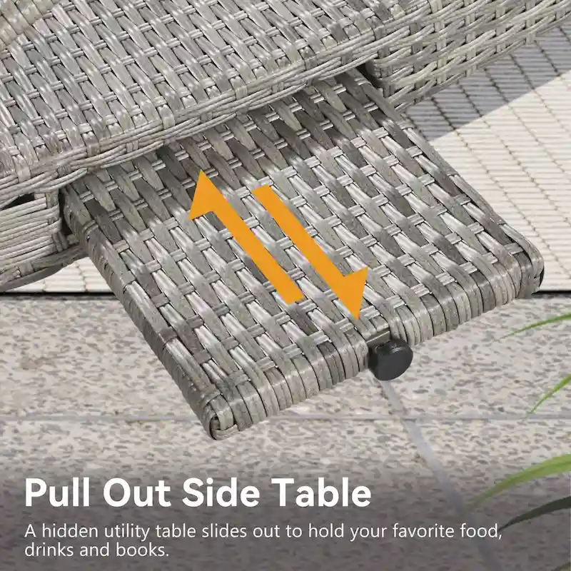 80 Wicker Chaise Lounge Chairs Set of 2,Patio Rattan Reclining Chair Pull-out Side Table Adjustable Backrest Ergonomic