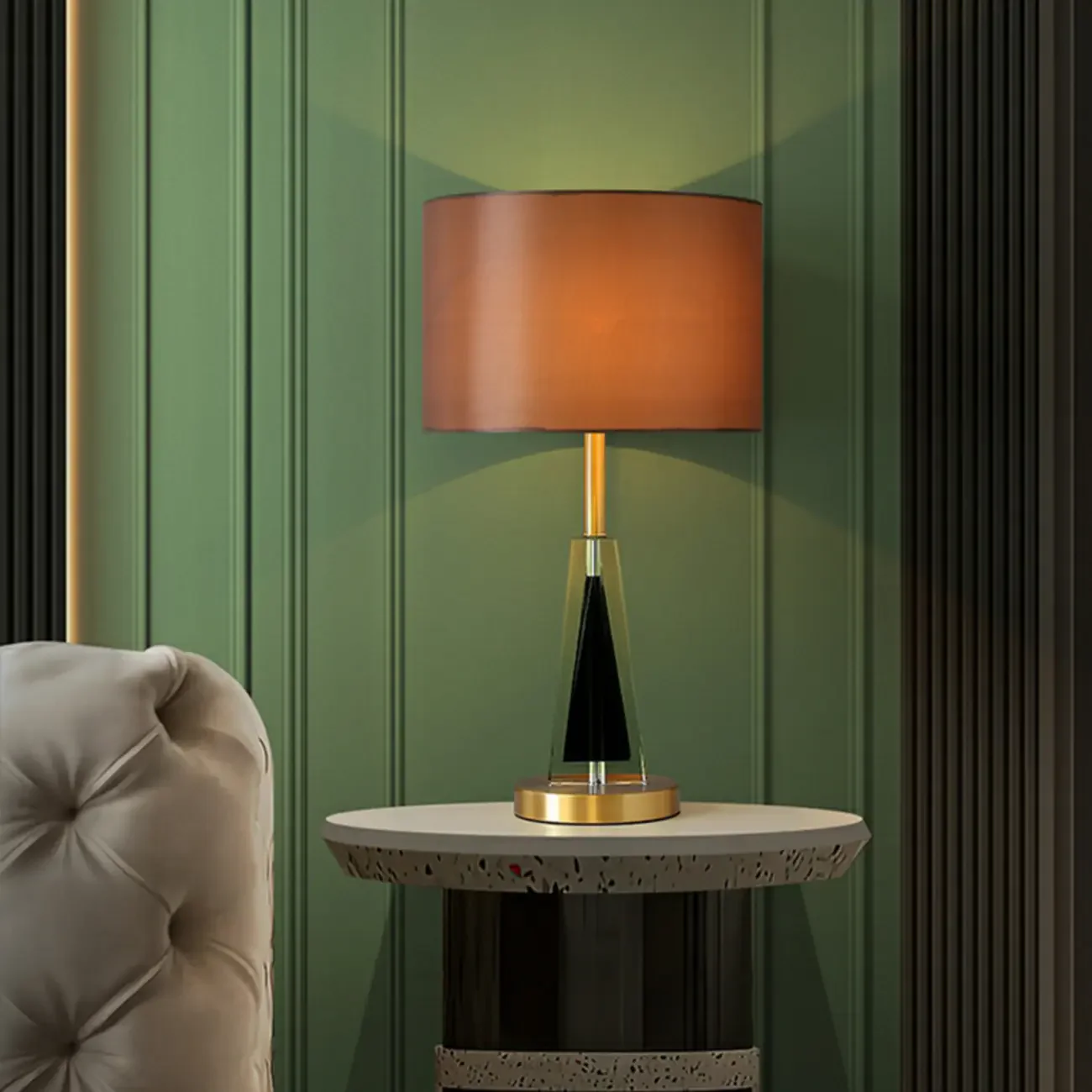 Modern Barrel Shade Gold Metal Table Lamp