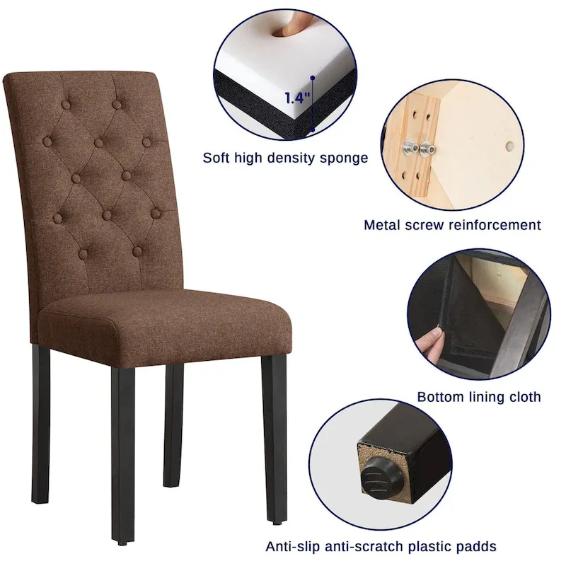 Subrtex Linen Parsons Upholstered Button Dining Chair (2-Pack)