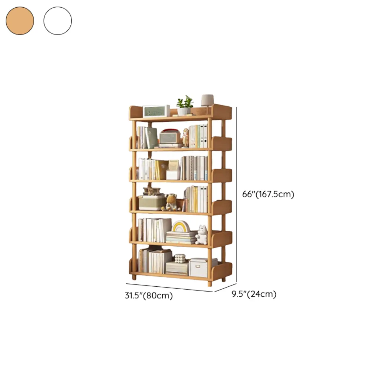 Vertical Natural Multi-Shelf Open Back Wood Bookcase