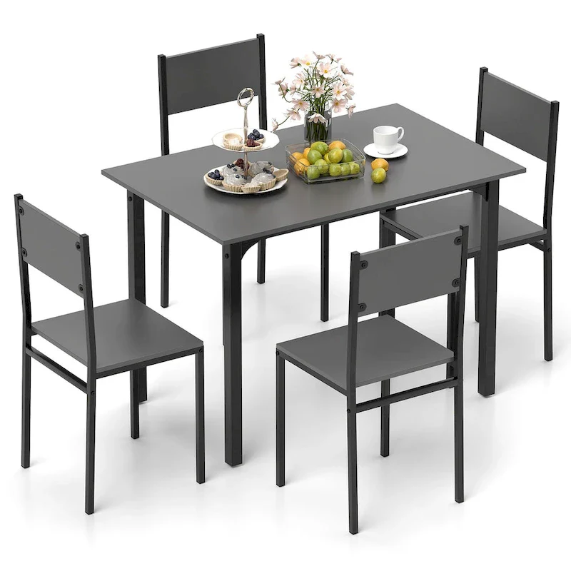 5-Piece Industrial Dining Table Set for 4, Rustic Brown / Grey
